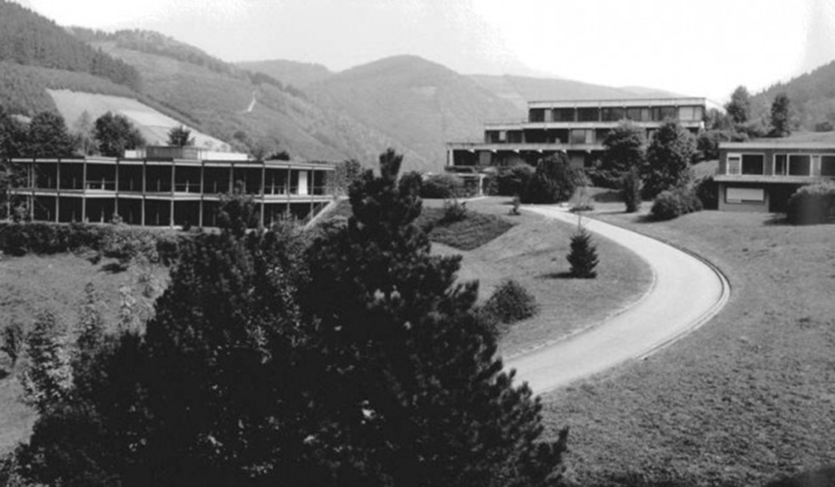 Buildings in a hilly landscape